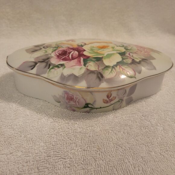 Porcelain Lidded Floral Jewelry Trinket Box ArnartCreation Japan Antique Vintage - Picture 2 of 8